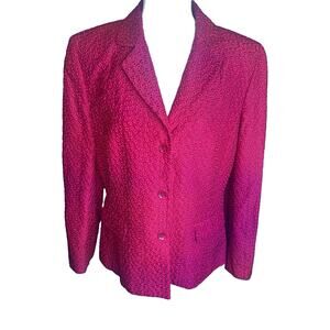 Preston & York Silk Linen Red Blazer‎ Jacket Sz 14 Embroidered Monochrome